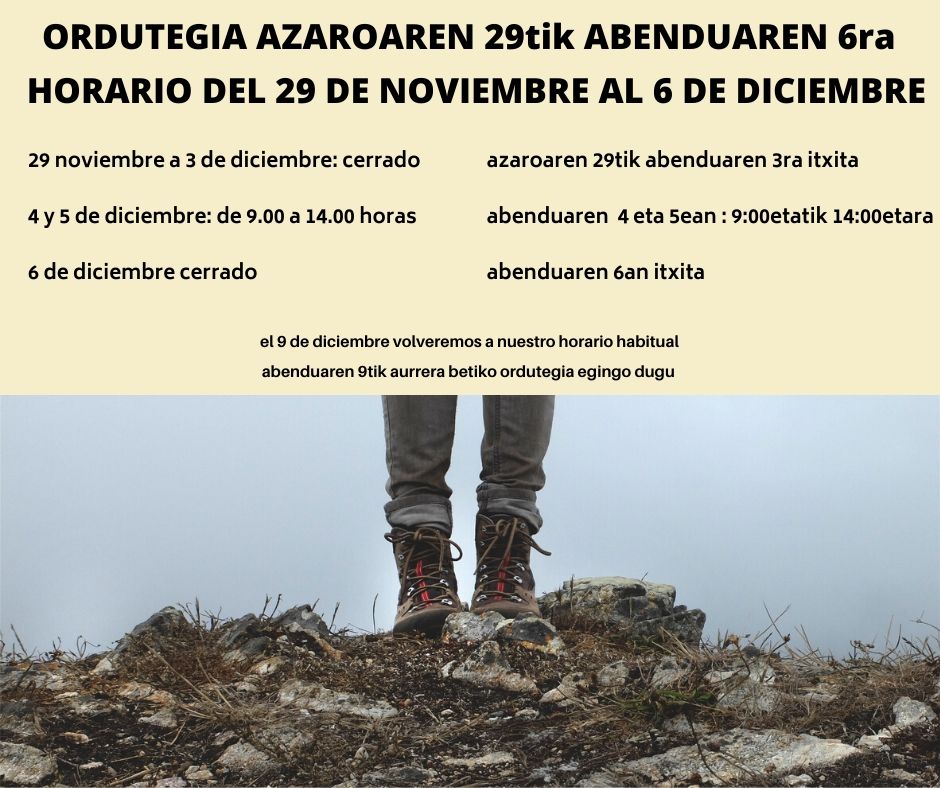 HORARIO DEL 29 DE NOVIEMBRE AL 6 DE DICIEMBRE